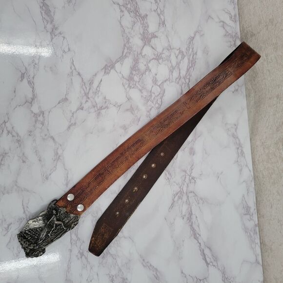 Bergamot Brass Works Vintage 70s Ski 2D Buckle & Leather Belt Men's - Picture 8 of 13